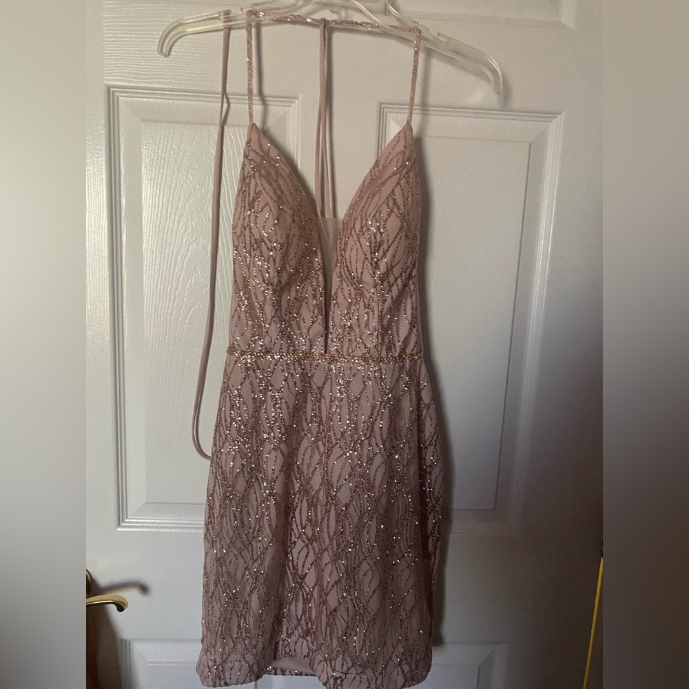 prom girl homecoming dress worn once, rose gold and pink